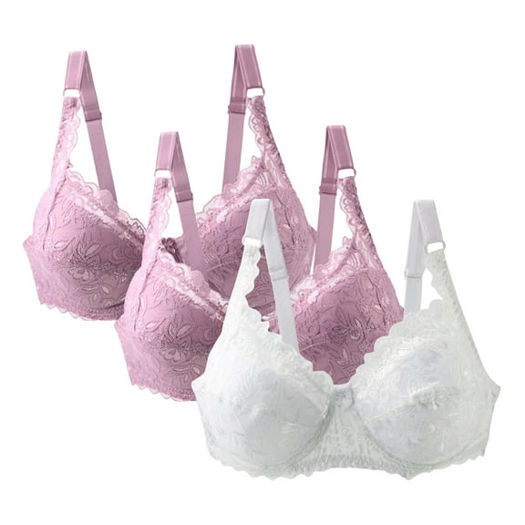 Miqool 3 Pack Women's Embroidered Floral Lace Minimizer Bras with Underwire Full Coverage Comfort Padded Support Push Up Bras, 34-48C