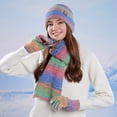 thumbnail image 1 of Miqool 3 Pcs Winter Hat Scarf Gloves Set Warm Winter Knit Hats Colorful Long Scarf Touchscreen Gloves for Women Men, 1 of 7