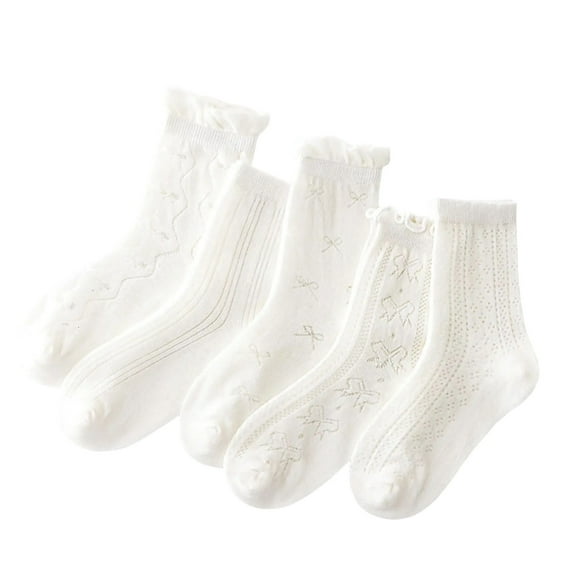 Miqool 5 Pairs Baby Socks Toddler Eyelet Ruffle Frilly Dress Crew Socks Soft Cotton Non Slip Grips Socks for 3-14 Years Boys Girls