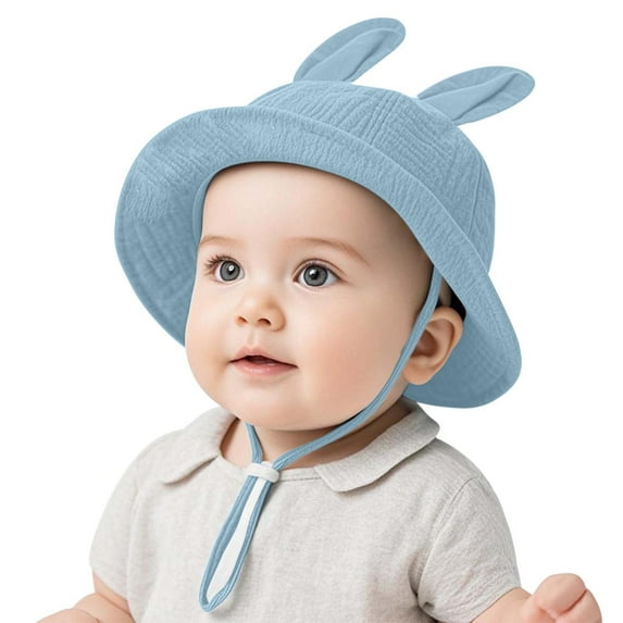 Miqool Baby Boys Girls Sun Hats Sun Protection Summer Wide Brim Beach Hats Outdoor Adjustable Strap Bucket Hat Cap Play Hats