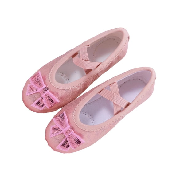 Miqool Ballet Dance Shoes for Kids Soft Sole Slip-On Elastic Strap Gym Yoga Practice Sequin Bow Practice Dance Shoes for Toddler/Little/Big Kids