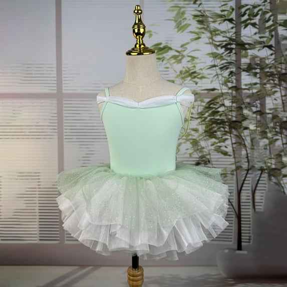 Miqool Ballet Leotards for Girls Toddler Sequin Camisole Ballet Dance Dress Tulle Tutu Skirt Leotard Princess Costume 2-18Y