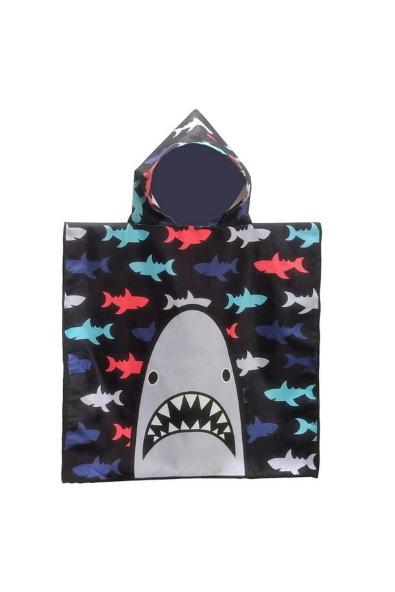 Beach Towels for Boys Girls, Wearable Hooded Bath Towels for Ages 0 to 7 Kids Swimsuit Cover Up Poncho Swimwear for Beach, Pool, Bath (Shark)