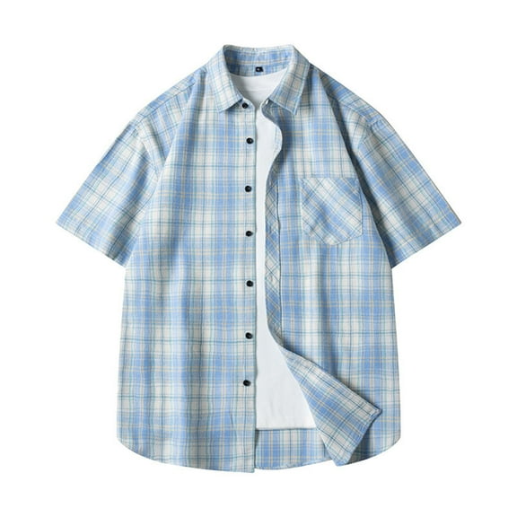 Miqool Big & Tall Mens Classic Plaid Shirts Regular Fit Casual Short Sleeve Button Down Work Shirts with Pocket