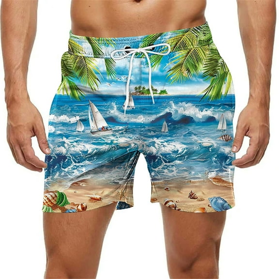 Miqool Big and Tall Mens Swim Trunks Quick Dry Board Shorts Hawaiian Swim Shorts Bathing Suit Beach Swimwear with Pockets