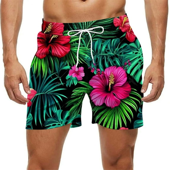 Miqool Big and Tall Mens Swim Trunks Quick Dry Board Shorts Hawaiian Swim Shorts Bathing Suit Beach Swimwear with Pockets