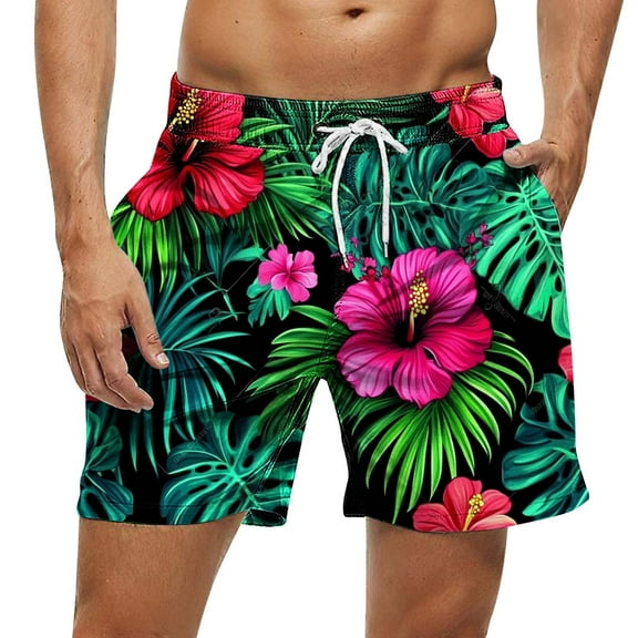 Miqool Big and Tall Mens Swim Trunks Quick Dry Board Shorts Hawaiian Swim Shorts Bathing Suit Beach Swimwear with Pockets