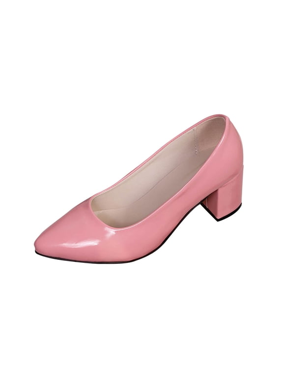 Block Heel Pumps for Women Pointed Toe Slip On Plus Size Comfort Low Chunky Heels Work Office Dress Wedding Party Shoes