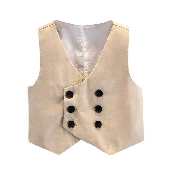 Miqool Boy's Formal Suit Vest Solid Dress Waistcoat Vest Wedding Outfit, Size 1-14 Years, Tailored Fit & Double Breasted Closure