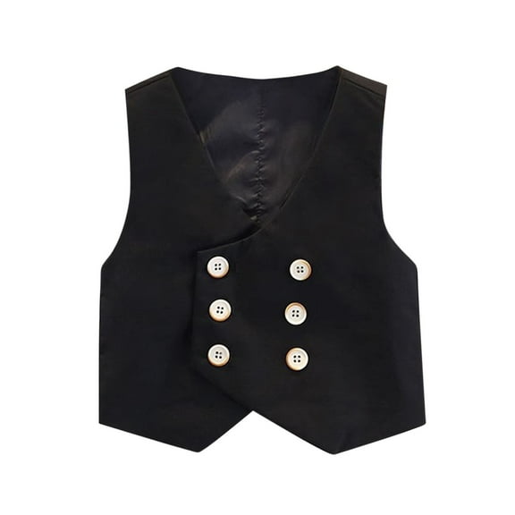 Miqool Boy's Formal Suit Vest Solid Dress Waistcoat Vest Wedding Outfit, Size 1-14 Years, Tailored Fit & Double Breasted Closure