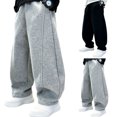 thumbnail image 1 of Miqool Boys Fall Cotton Baggy Sweatpants Loose Fit Elastic Waist Soft Wide Leg Jogger Pants for School Sports Casual Wear, 1 of 7