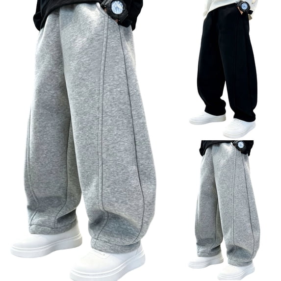 Miqool Boys Fall Cotton Baggy Sweatpants Loose Fit Elastic Waist Soft Wide Leg Jogger Pants for School Sports Casual Wear