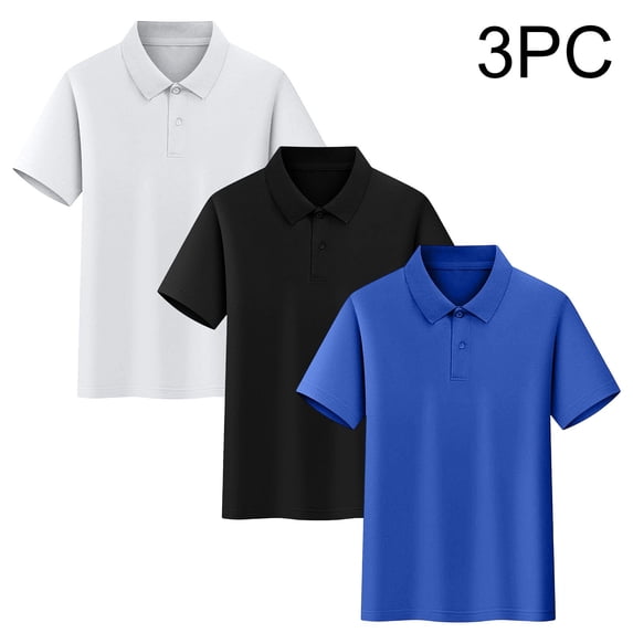Miqool Boys School Uniform Dress Shirts Toddler Kids Short Sleeve Stretch Collared Shirt Summer Casual Tops 3-16 Years, 3 Pack