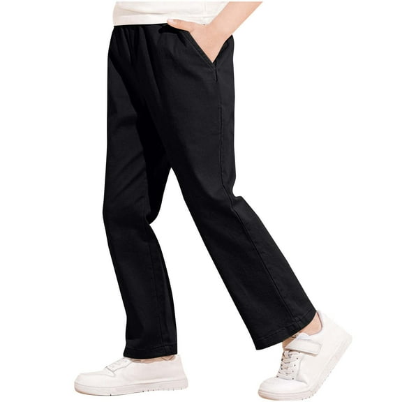 Miqool Boys School Uniform Pants Elastic Waist Stretch Chino Pants Cotton Pull on Twill Trousers with Pockets 3-18 Years