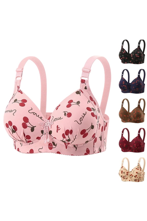 Cherry Bras for Women No Underwire Comfortable Supportive Wireless Push Up Bra Full Coverage Seamless Bralettes Lift Everyday Bras, 38B-44C