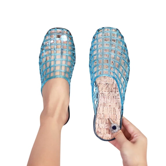 Miqool Clear Jelly Mesh Slide Sandals for Women Slip on Closed Toe Flats Sandals Summer Beach Jelly Shoes