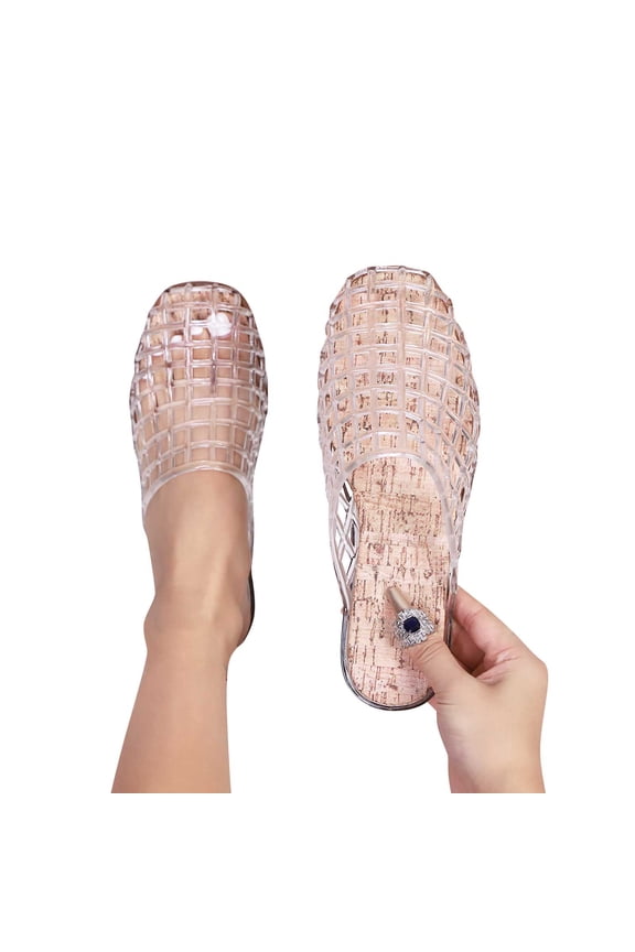 Clear Jelly Mesh Slide Sandals for Women Slip on Closed Toe Flats Sandals Summer Beach Jelly Shoes