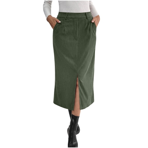 Miqool Corduroy Skirt Women Fall Fashion High Waisted Pencil Midi Skirts Business Casual Work Office Winter Outfit