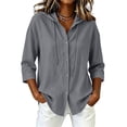 thumbnail image 1 of Miqool Cotton Linen Hoodies for Women Button Down Short Sleeve Collared Drawstring Flowy Tops Beach Vacation Outfits, 1 of 6