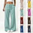 thumbnail image 1 of Miqool Cotton Linen Pants for Women Flowy Palazzo Pants Drawstring Elastic Waist Wide Leg Trousers with Pockets, 1 of 9