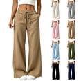 thumbnail image 1 of Miqool Cotton Linen Pants for Women Flowy Palazzo Pants Drawstring Elastic Waist Wide Leg Trousers with Pockets, 1 of 8