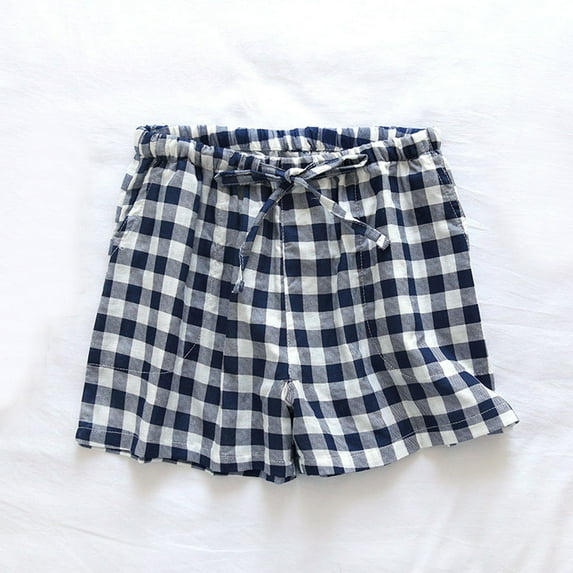Miqool Cotton Plaid Pajama Shorts for Women Loose Comfort Elastic Waist Summer Lounge Sleep Shorts Pj Bottoms