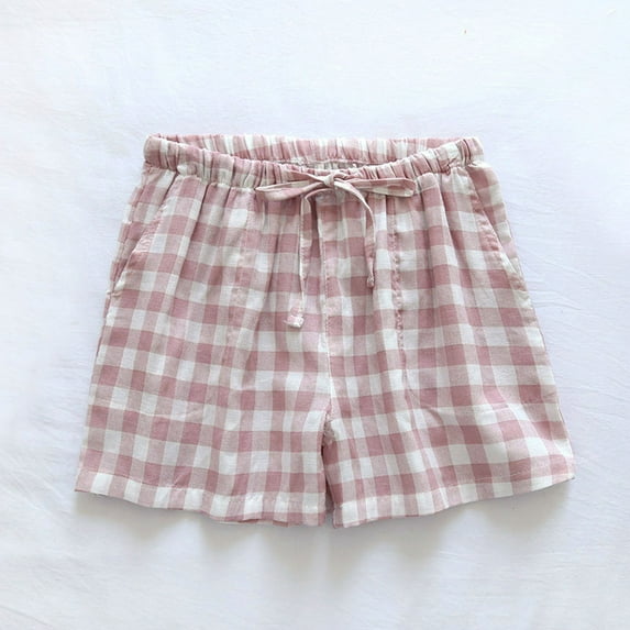 Miqool Cotton Plaid Pajama Shorts for Women Loose Comfort Elastic Waist Summer Lounge Sleep Shorts Pj Bottoms