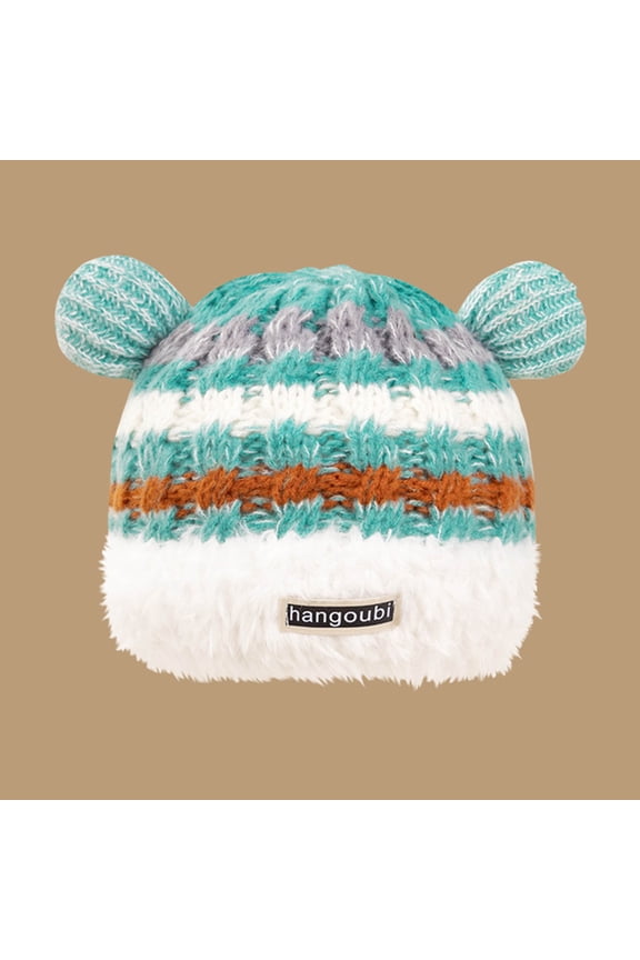 Cute Fuzzy Bear Ears Hat for Women Furry Caps with Pom Pom Winter Warm Knitted Hat Bear Costume Accessories for Girls