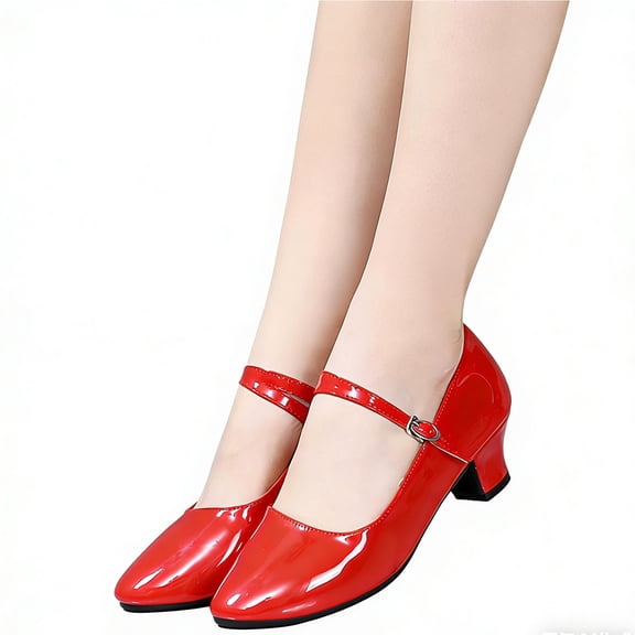 Miqool Dance Shoes for Women Patent Leather Mary Jane Dancing Heels Ankle Strap Character Shoes for Ballroom Salsa Tango Flamenco Latin Wedding