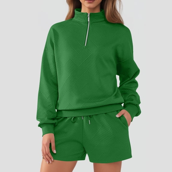 Miqool Fall Outfits for Women Fashion Quarter Zipper Sweatshirt Shorts Sweatsuits 2 Piece Set Tracksuit S-XXL