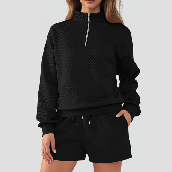 Miqool Fall Outfits for Women Fashion Quarter Zipper Sweatshirt Shorts Sweatsuits 2 Piece Set Tracksuit S-XXL