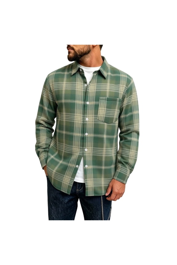 Flannel Plaid Shirt for Men Long Sleeve Button Down Collared Layering Casual Lightweight Jacket for Fall Winter