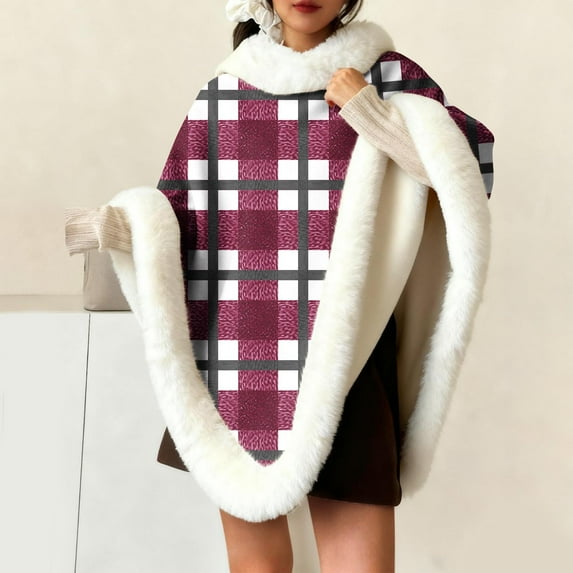 Miqool Flannel Poncho for Women Casual Blanket Warm TV Shawl Winter Coat Sweater Cape