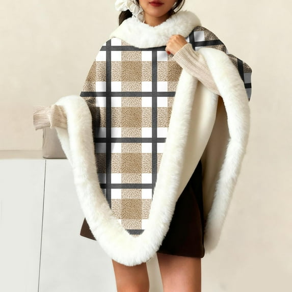 Miqool Flannel Poncho for Women Casual Blanket Warm TV Shawl Winter Coat Sweater Cape