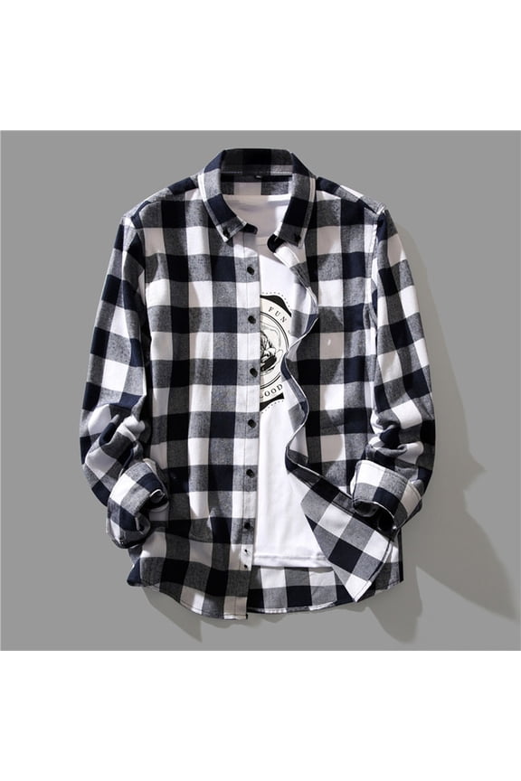 Flannel Shirt for Mens Loose Fit Long Sleeve Casual Button Down Business Work Plaid Shirts