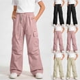 thumbnail image 1 of Miqool Girl's Baggy Parachute Pants Quick Dry Loose Fit Drawstring Elastic Waist Hiking Pants Casual Lightweight Cargo Pants with Multi Pockets, 1 of 5