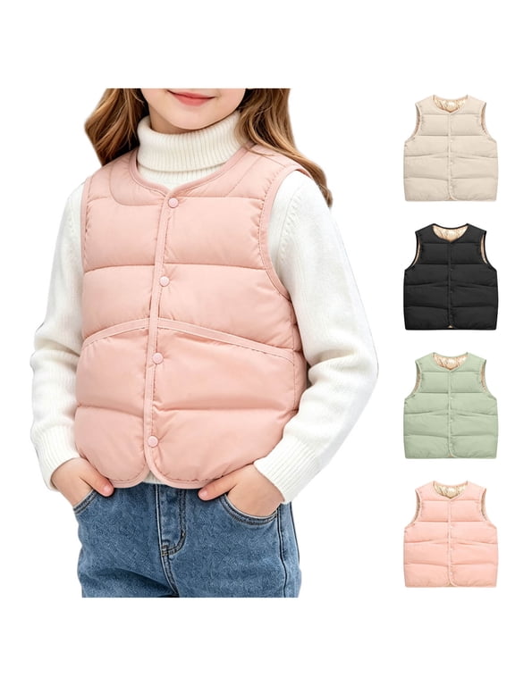 Girl's Bubble Puffer Vest Button Front Casual Fashion Quilted Gilet Fall Winter Outerwear Soft Warm Sleeveless Coat