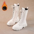thumbnail image 1 of Miqool Girl's Fashion Lace-Up Side Zipper Mid Calf Riding Boots Waterproof Leather High Boots Girls Winter Boots, 1 of 5