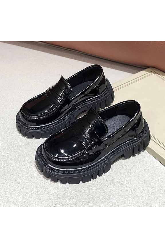 Girl's Loafers Slip On Chain Shoes Round Toe School Uniform Dress Flats