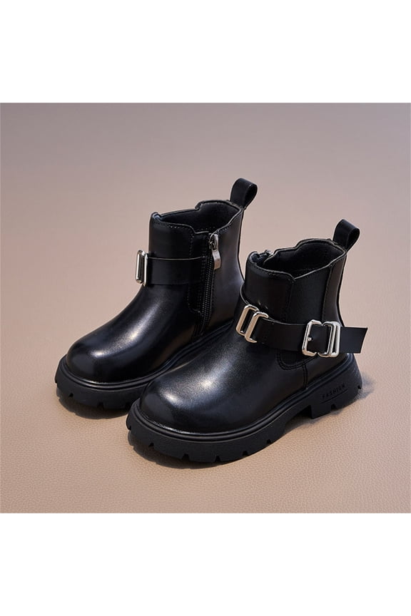 Girls Ankle Boots Thick Bottom Flat Non Slip Short Boot with Zipper Outdoor Comfortable Leather Booties