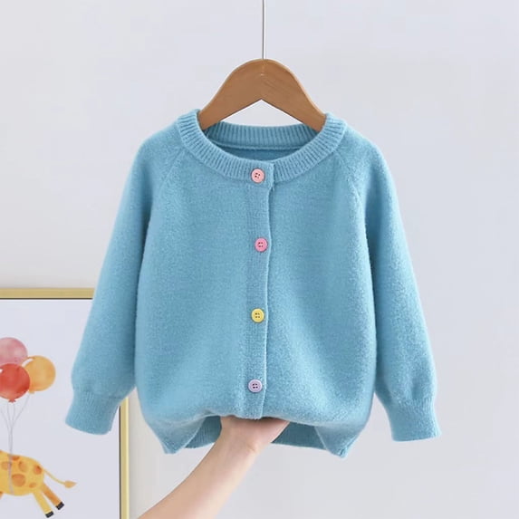 Miqool Girls Cardigan Sweaters Long Sleeve Button Down Crewneck Knitted Cotton Warm Sweater Tops 2-11 Years