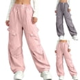 thumbnail image 1 of Miqool Girls Cargo Pants Drawstring Waist Parachute Pants Quick Dry Wide Leg Hiking Pants with Multi Pockets, 1 of 6