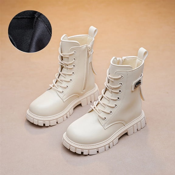 Miqool Girls Lace Up Ankle Boots Leather Riding Boots Side Zipper Punk Goth Sole Ankle Booties 4-11 Years