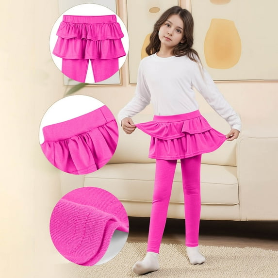 Miqool Girls Leggings with Ruffle Skirt School School Uniform Pants Skirt Pull On Warm Clothes 3-13 Years