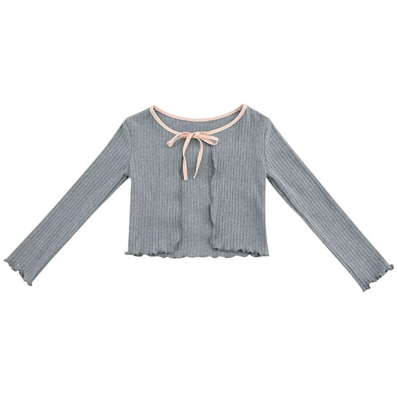 Miqool Girls Long Sleeve Cardigans Open Front Ribbed Knitted Shrug Cropped Sweaters Tops for Little Kids/Big Kids/Teens 5-18 Years