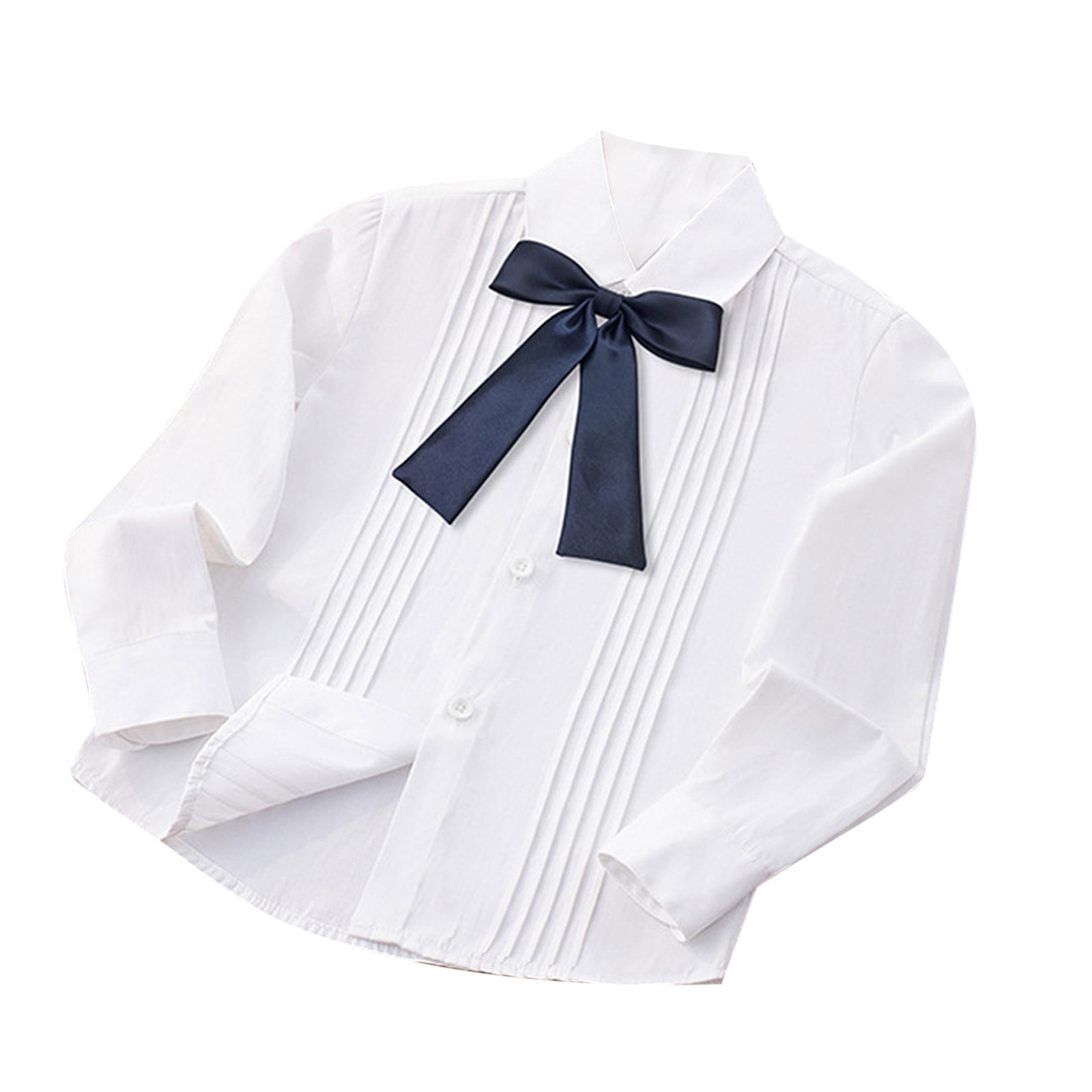 Miqool Girls Long Sleeve Dress Shirts with Bowtie Button