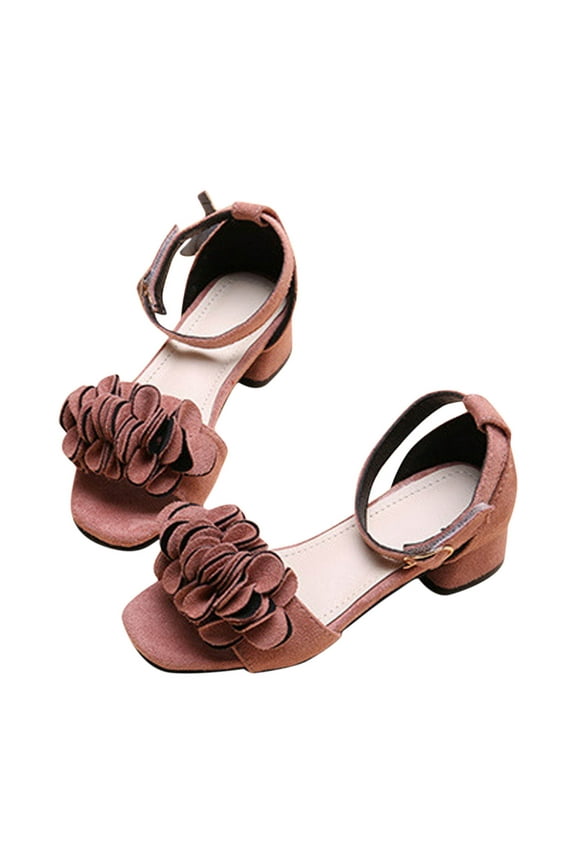 Girls Sandals Low Heels Ankle Strap Open Toe Dress Pumps Flower Girl Party Wedding Dress Shoes for 5-16 Years Little/Big/Teen Girls