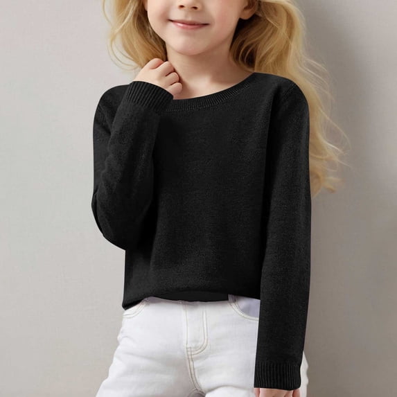 Miqool Girls' Sweaters Cute Tops for Teen Girls Crew Neck Basic Knitted Pullover Comfy Soft Knitwear Jumper Tops 7-15 Years