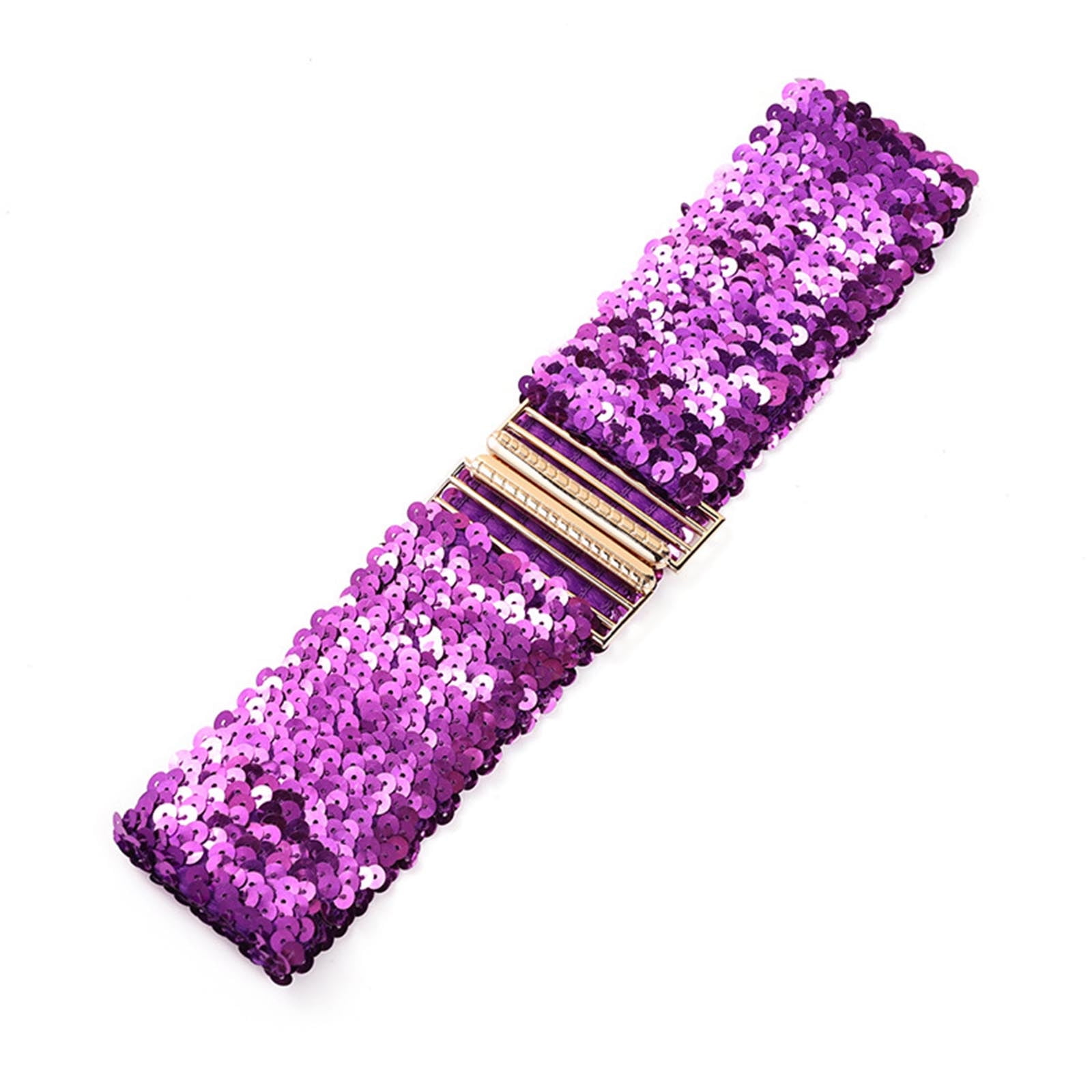 Sequin Glitter Stretch Belt Wide Buckle Vintage Y2K Chic Party Accessory Y2K Sequins Stretch Belts With Metal Interlocking Buckle for  main image 2