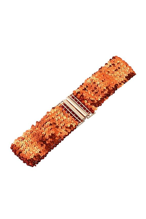 Glitter Sequin Belts for Women Girls, Wide Waist Belt Elastic Stretch Waistband Dance & Disco Belt Cinch Belt Metal Buckle for 70s 80s Costume Party Disco